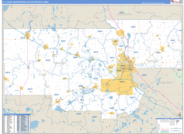 St. Cloud Metro Area Wall Map Basic Style